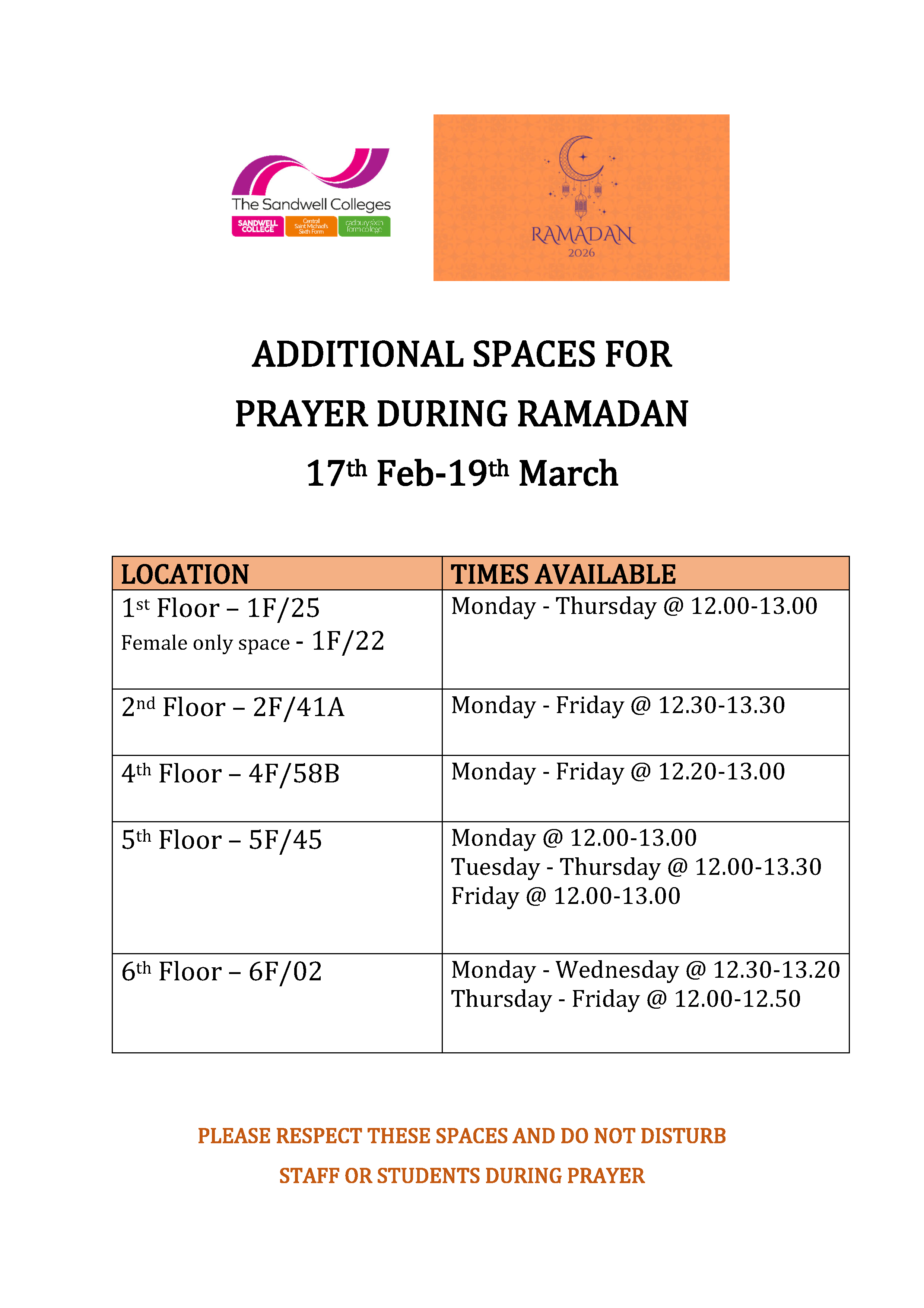 Additional Spaces For Ramadan 2026